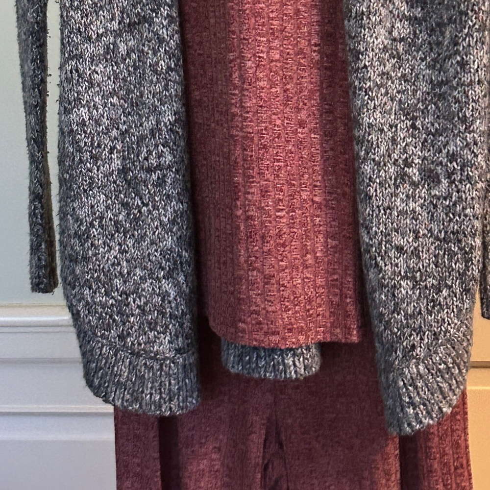 LOFT Gray Open-Front Cardigan Sweater Marled Gray Burgundy White Size Small - Picture 13 of 13